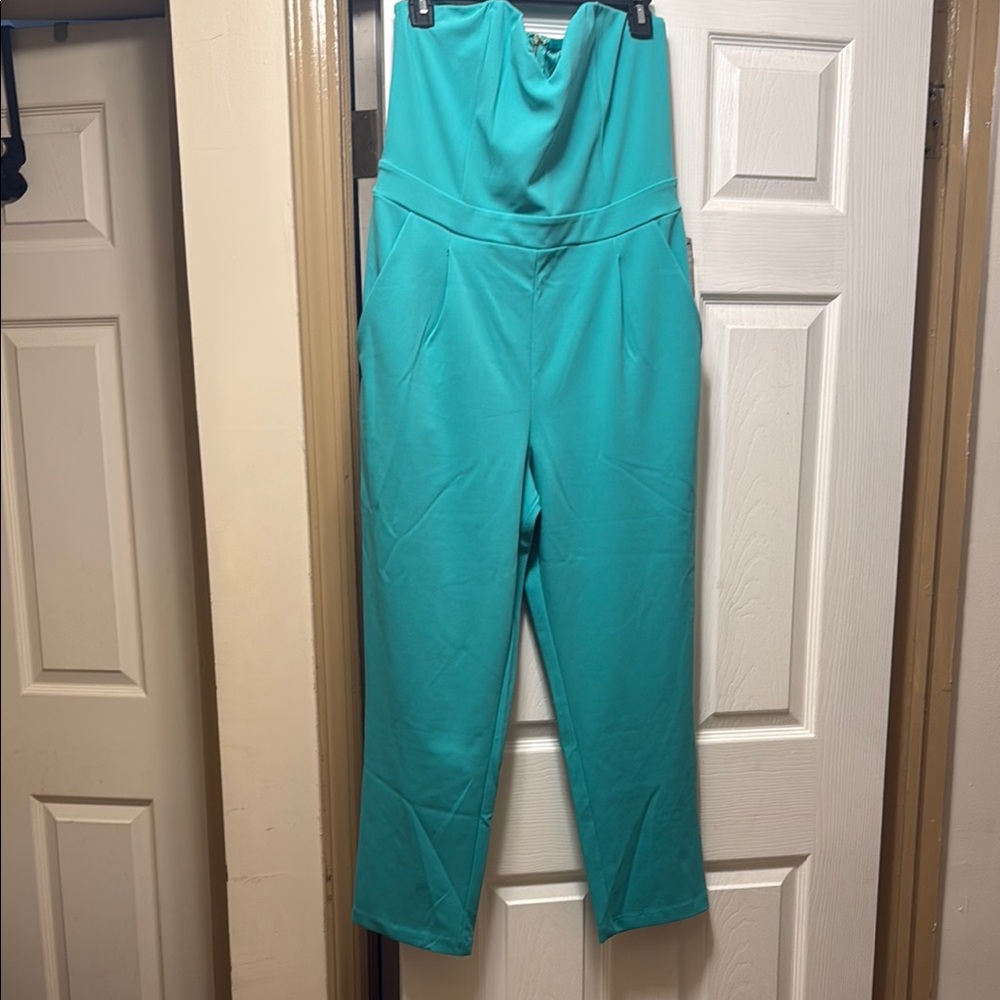 Express Blue Jumpsuit Modern Strapless Design - Picture 2 of 7